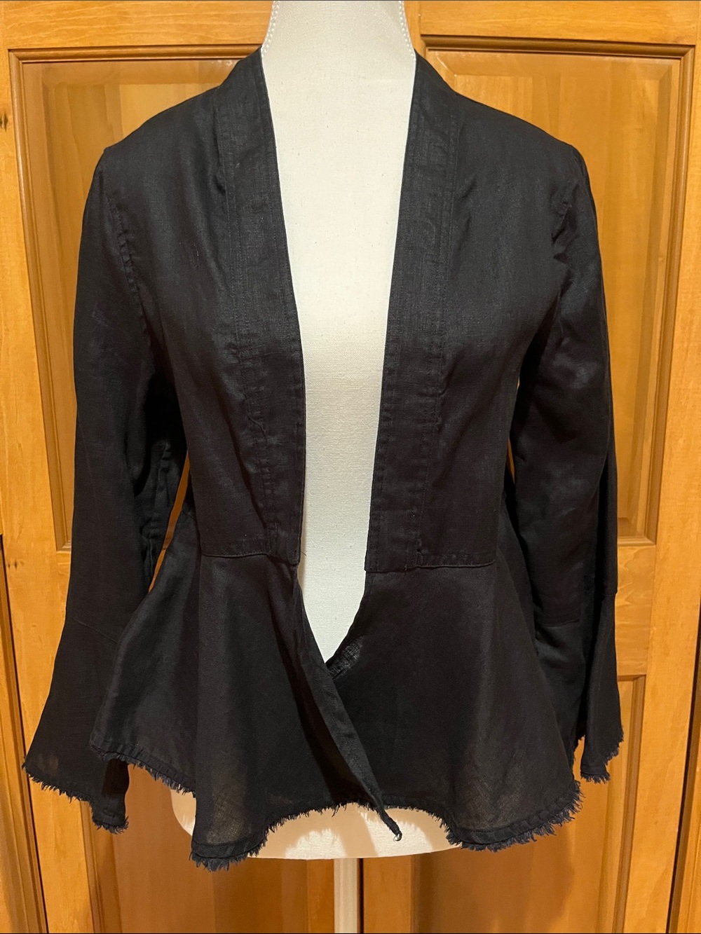 Tommy Bahama Black Linen Open-Front Peplum Jacket